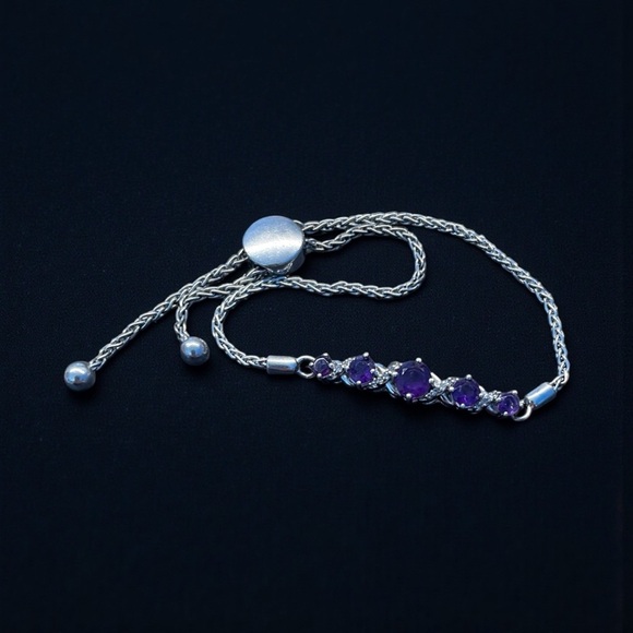 Signed JWBR Purple Amethyst Bracelet and 925 Silver Bracelet - Picture 2 of 6